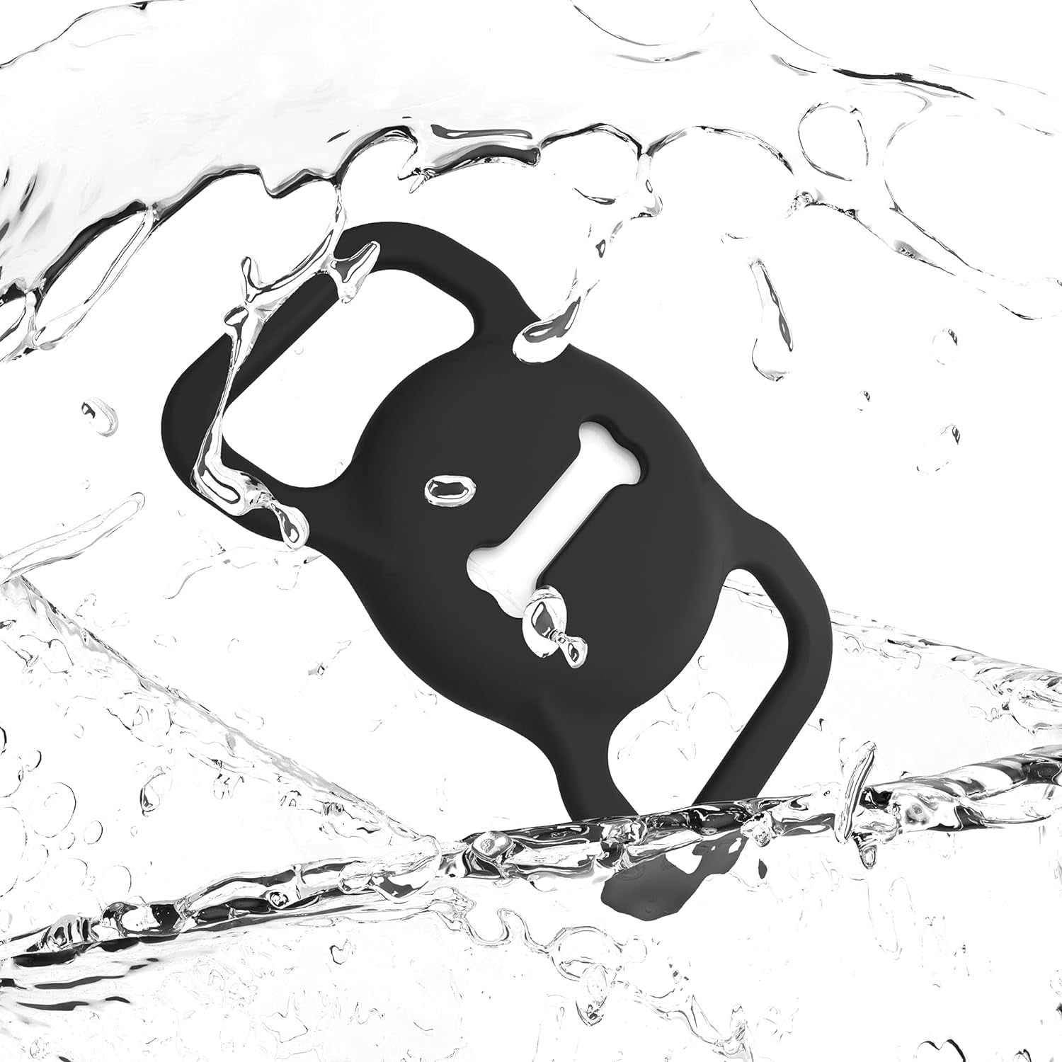 For Airtag Dog Collar Holder, Air Tag Protective Cat Airtag Dog Collar,Silicone Airtags GPS Tracking Accessories,Air Tags with Bone Pattern (1 Pack(Black))