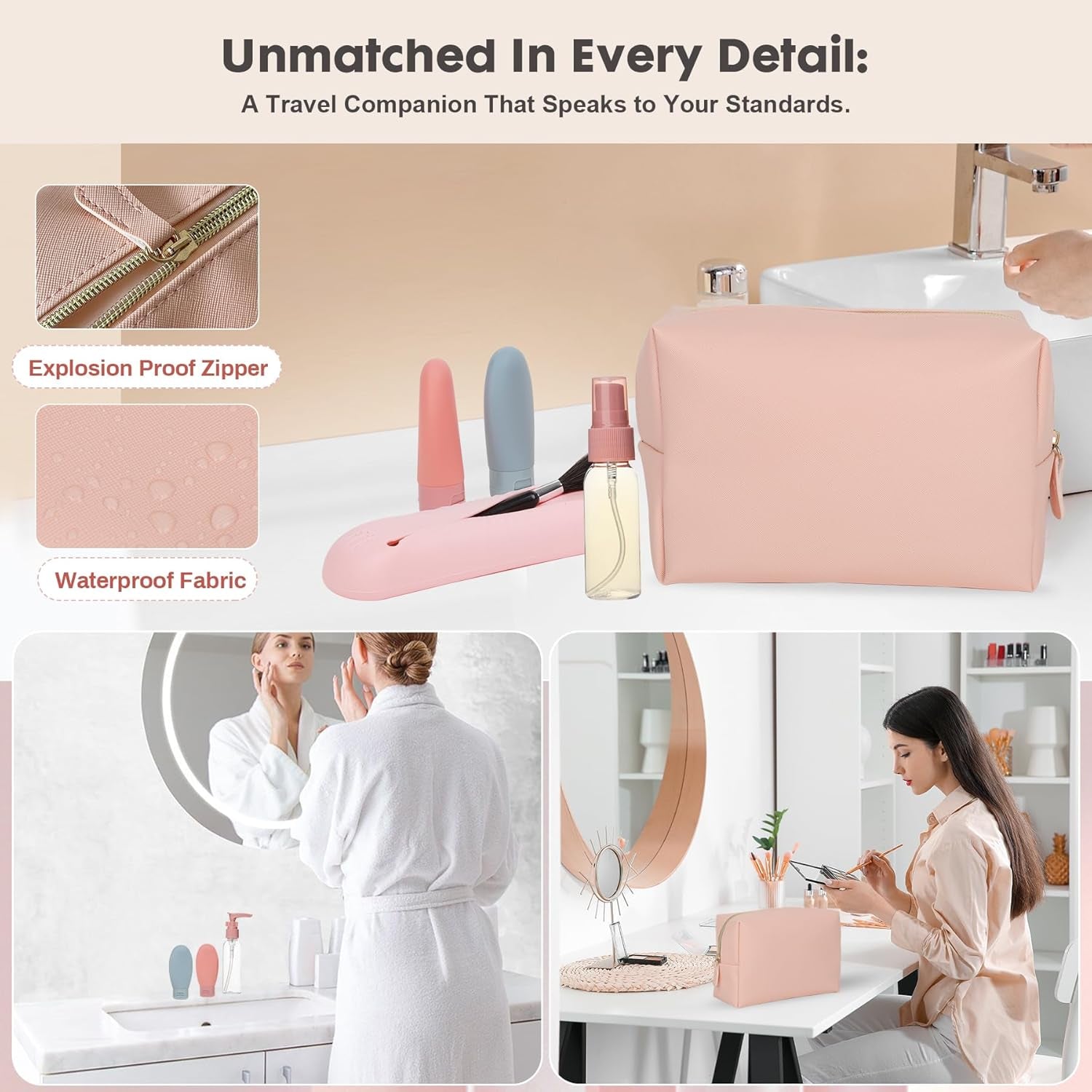 All-In-One Travel Kit: Premium 12-Piece Travel Kit in Stylish Pink Cosmetic Bag - Perfect for Holidays, TSA Approved (Standard Bag)