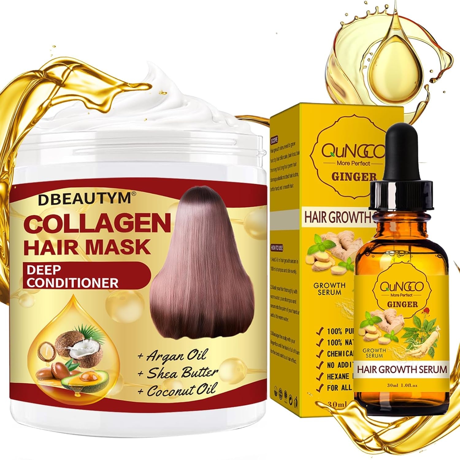 Collagen Hair Treatment Hair Mask & Hair Growth Serum,Deep Conditioner Hydrating Hair Mask for Dry Damaged Hair,Hair Growth Oil for Hair Loss,Natural Hair Regrowth Treatment for Men and Women
